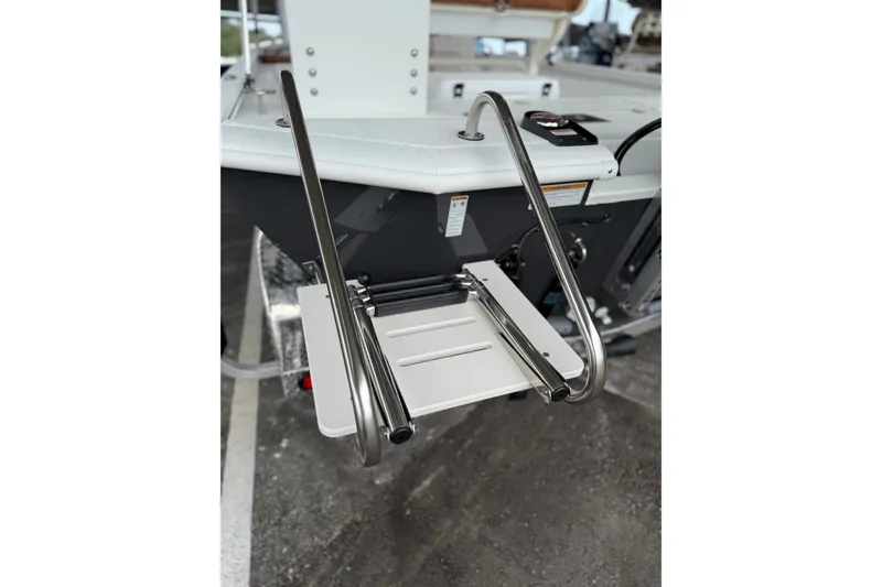 Slide: The Image of Stainless steel boat ladder on 2027 Avid 21 Fusion model. - 14