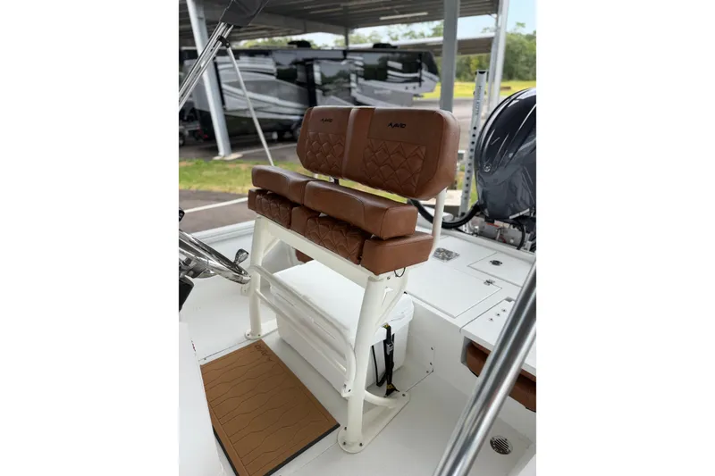 Slide: The Image of Brown leather seating on 2027 Avid 21 Fusion boat, featuring modern design and comfort. - 17