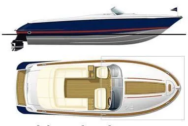 Slide: The Image of The image shows a 2012 Chris-Craft Corsair 28. It features a sleek design with a blue hull and open cockpit. - 16