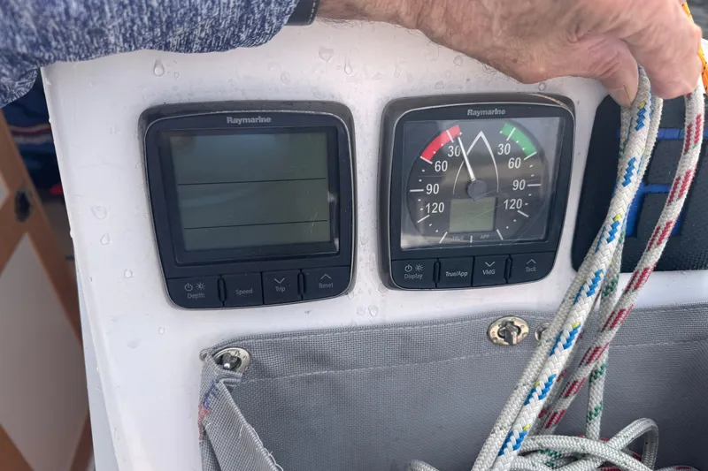 Slide: The Image of Close-up of Raymarine instruments on a 2015 Catalina 275 Sport sailboat dashboard. - 6