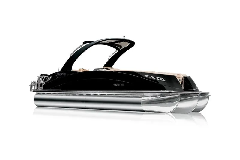 Slide: The Image of Manufacturer Provided Image: 2023 Harris Crowne SL 250 pontoon boat, sleek black design, luxury watercraft. - 28