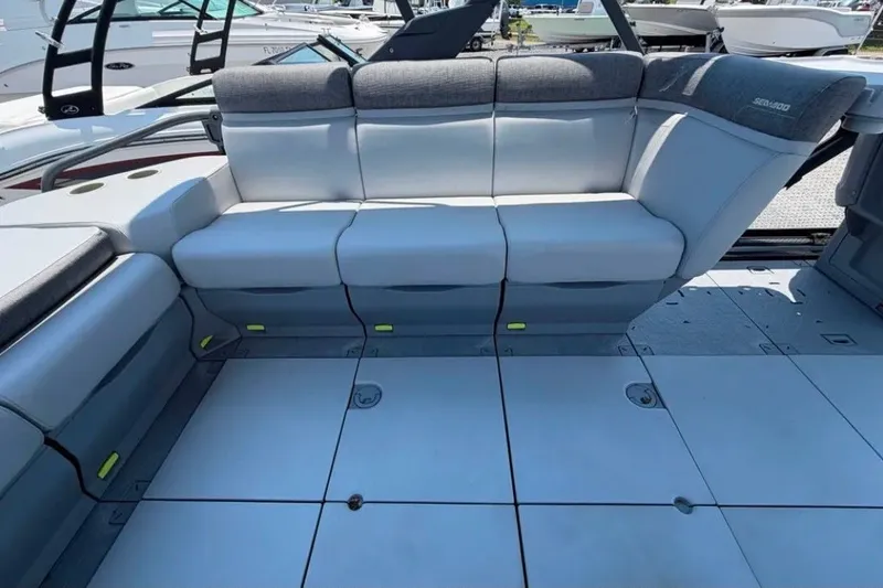 Slide: The Image of 2023 Sea-Doo Switch Cruise 21 interior seating, showcasing spacious and comfortable design. - 8