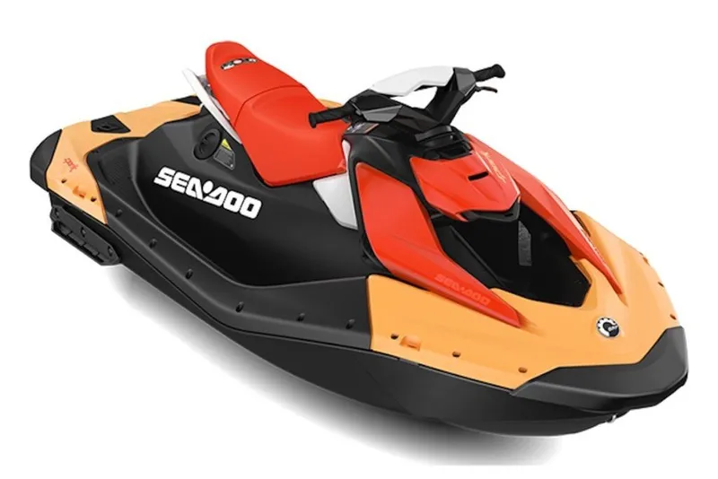 Slide: The Image of 2026 Sea-Doo Spark for 2, vibrant orange and black design, sleek watercraft. - 2
