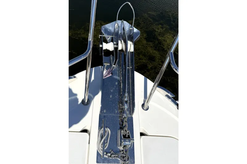 Slide: The Image of Bow of 2022 Sabre 48 Salon Express with anchor and chain detail. - 47