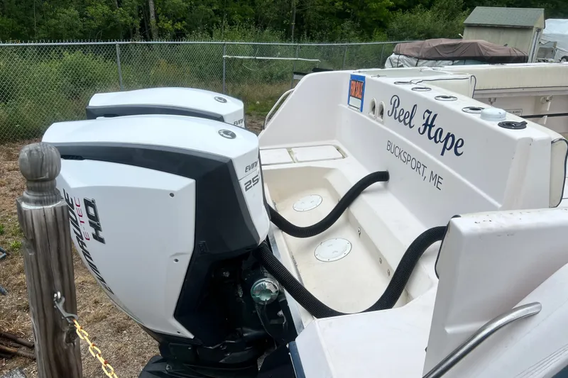 Slide: The Image of 1996 Grady-White Marlin 300 boat with dual Evinrude engines, named "Reel Hope," Bucksport, ME. - 28