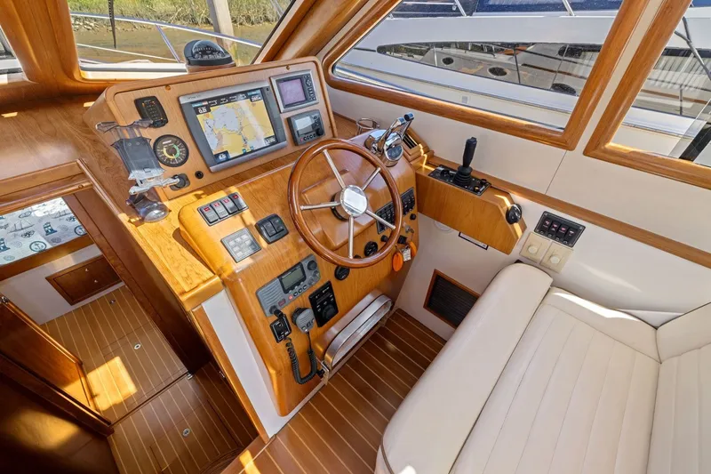 Slide: The Image of Luxurious 2009 Rivolta Coupe 4.5 yacht cockpit with wooden dashboard and navigation equipment. - 41