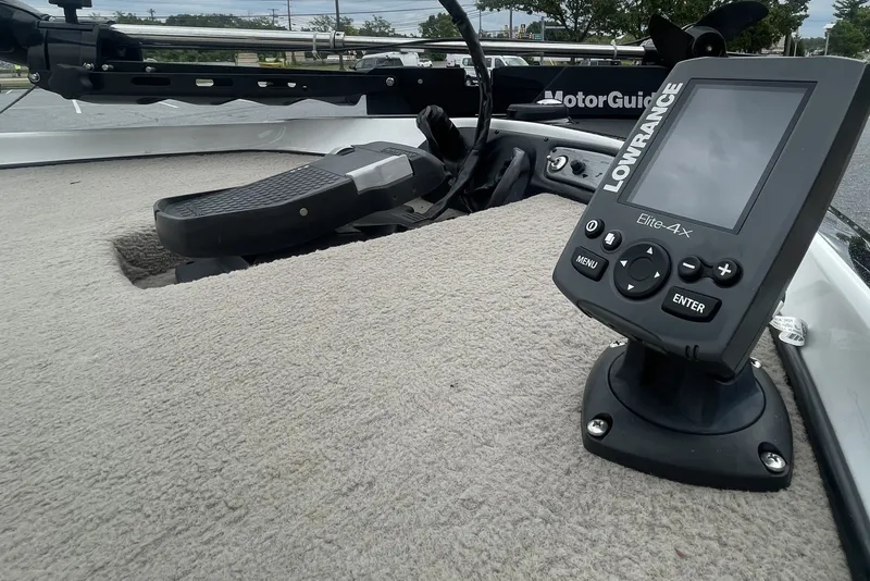 Slide: The Image of Lowrance Elite-4X fish finder on 2008 Nitro Z-7 boat deck with MotorGuide trolling motor. - 8