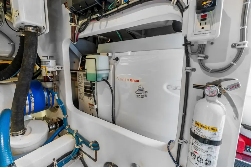 Slide: The Image of Engine room of 2017 Hatteras GT54 yacht with Cummins Onan generator. - 81