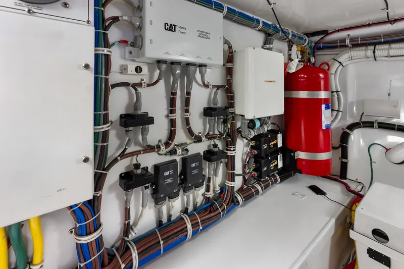 Slide: The Image of Engine room of 2017 Hatteras GT54 yacht with CAT Marine Power systems. - 86