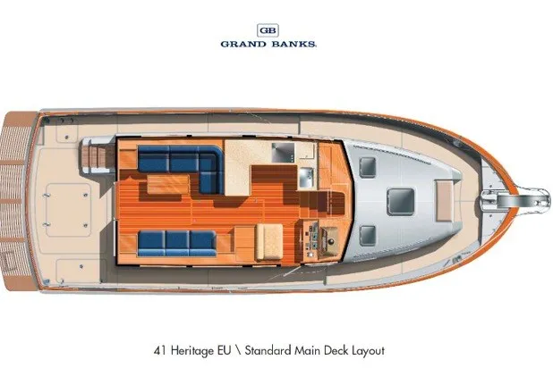 Slide: The Image of Top view of 2010 Grand Banks 41 Heritage EU yacht's main deck layout. - 46
