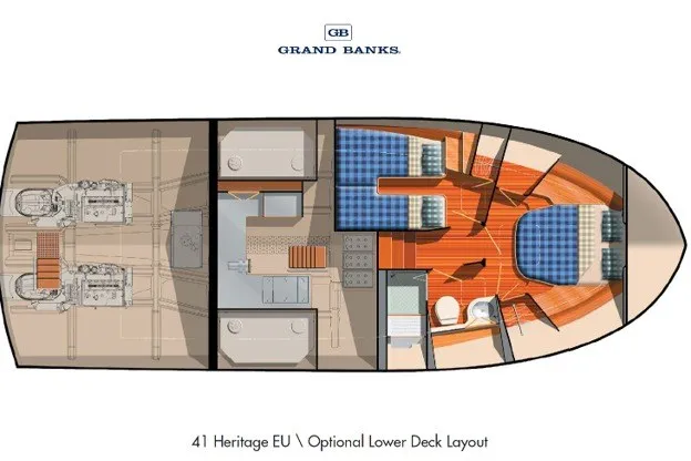 Slide: The Image of Floor plan of 2010 Grand Banks 41 Heritage EU lower deck layout with cabins and engine room. - 45