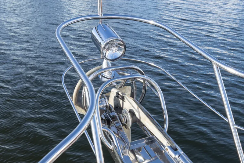 Slide: The Image of Bow of 2010 Grand Banks 41 Heritage EU yacht with polished stainless steel railing. - 30