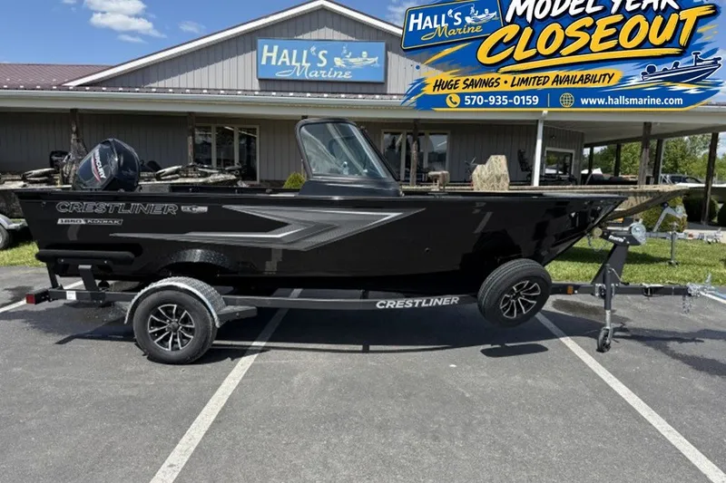 The Image of 2026 Crestliner 1650 Kodiak WT boat on trailer at Hall's Marine closeout sale. - 0