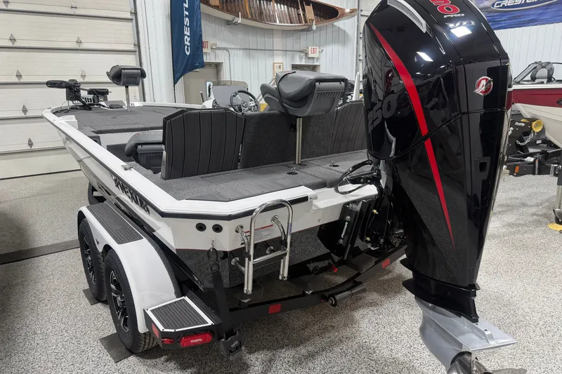 Slide: The Image of 2026 Vexus AVX 2085S boat with powerful outboard motor in showroom. - 16