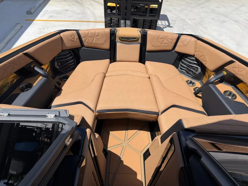 Slide: The Image of Luxurious interior of a Nautique Super Air Nautique G23 Paragon with sleek, upholstered seating. - 28