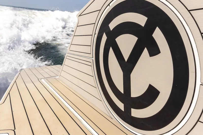 Slide: The Image of 2021 Cruisers Yachts 42 GLS OB logo on deck with ocean waves. - 31