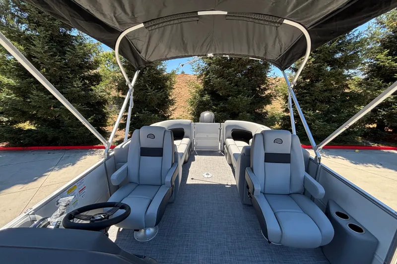 Slide: The Image of 2027 Sun Tracker Party Barge 22 DLX pontoon boat with canopy and seating. - 13