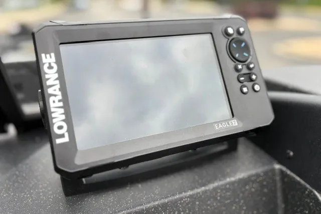 Slide: The Image of Lowrance Eagle 7 fish finder on 2027 Tracker Targa V-18 WT boat dashboard. - 23