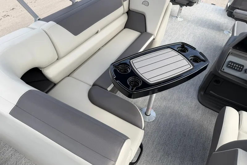 Slide: The Image of Interior of 2027 Sun Tracker Fishin' Barge 22 DLX with seating and table. - 21