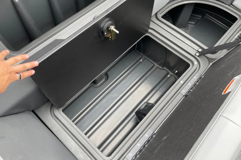 Slide: The Image of Storage compartment of 2027 Sun Tracker Party Barge 22 DLX pontoon boat. - 17