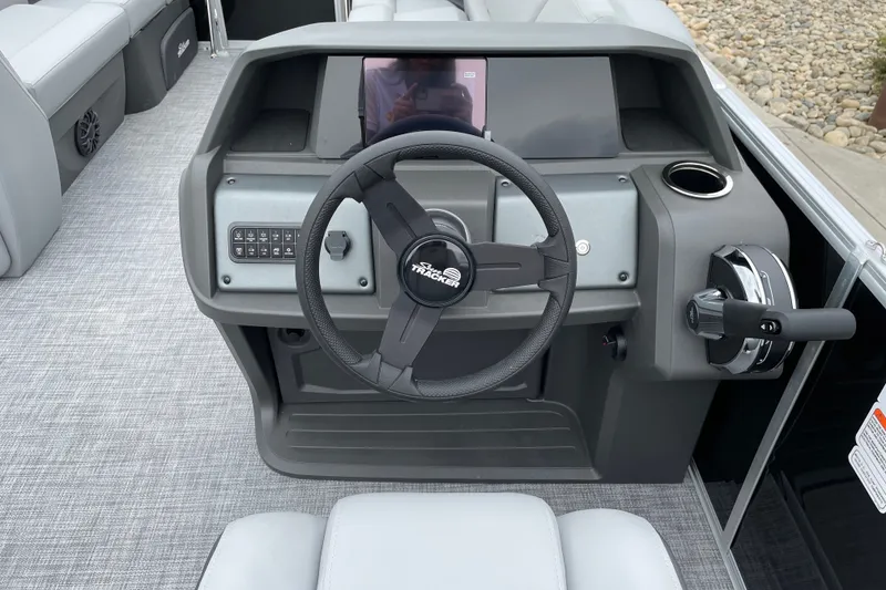 Slide: The Image of Steering console of 2027 Sun Tracker Party Barge 22 DLX pontoon boat. - 20