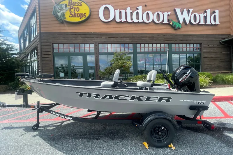 The Image of 2027 Tracker Super Guide V-16 T boat outside Bass Pro Shops Outdoor World. - 0