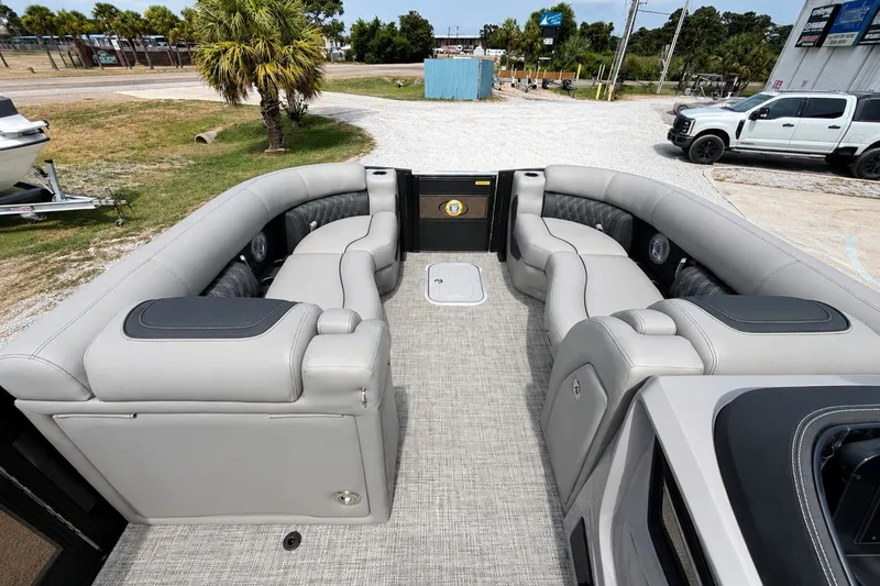 Slide: The Image of Luxurious interior of 2026 Barletta Lusso 25UE pontoon boat with plush seating. - 23