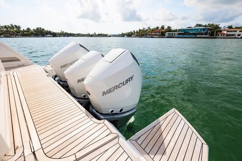 Slide: The Image of 2021 Pardo Yachts P38 with Mercury outboard engines on water. - 42