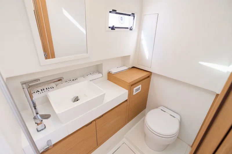 Slide: The Image of Luxurious bathroom interior of 2021 Pardo Yachts P38, featuring modern sink and toilet. - 39