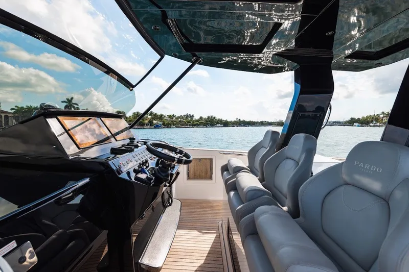 Slide: The Image of Interior view of 2021 Pardo Yachts P38, featuring sleek design and luxurious seating. - 25