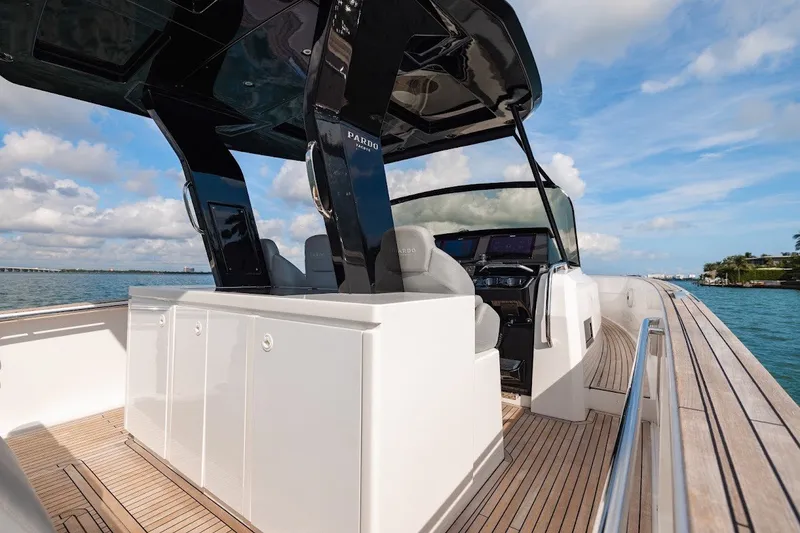 Slide: The Image of 2021 Pardo Yachts P38 luxury yacht interior with sleek design and modern helm. - 47