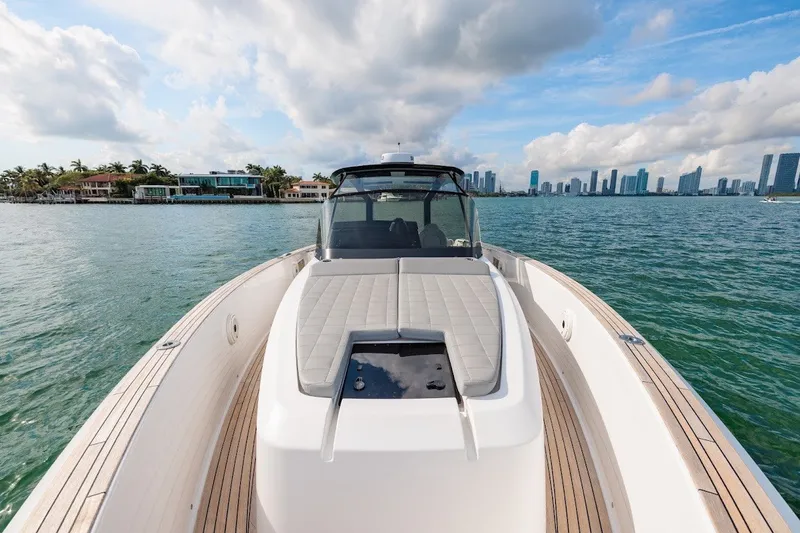 Slide: The Image of 2021 Pardo Yachts P38 on water with city skyline in background. - 24
