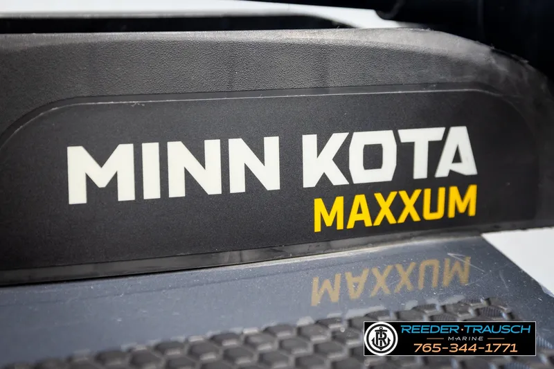 Slide: The Image of Minn Kota Maxxum trolling motor on 2021 Ranger RT188C boat, Reeder Trausch Marine branding. - 43