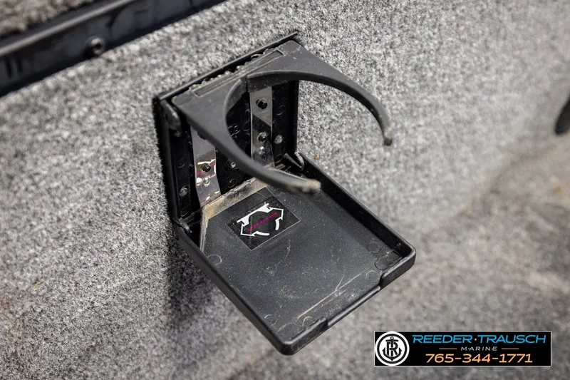 Slide: The Image of 2021 Ranger RT188C boat cup holder on carpeted surface, Reeder Trausch Marine branding. - 40