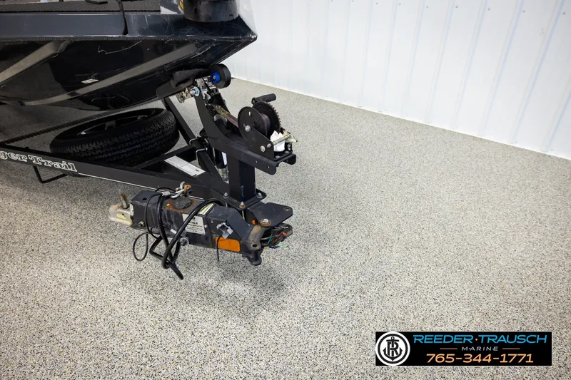 Slide: The Image of 2021 Ranger RT188C boat trailer hitch in a showroom with Reeder Trausch Marine branding. - 50
