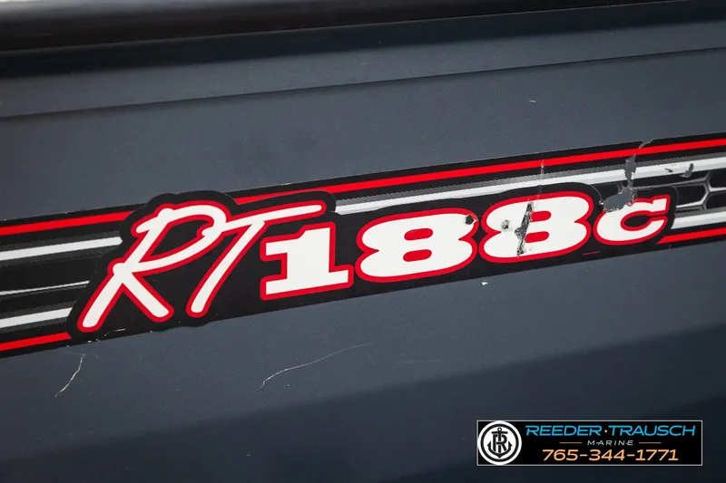 Slide: The Image of Close-up of 2021 Ranger RT188C boat model decal with Reeder Trausch Marine logo. - 55