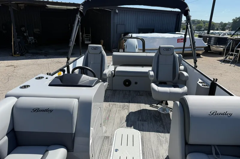 Slide: The Image of 2026 Bentley Pontoons Legacy 223 Swingback interior with plush seating and modern design. - 3