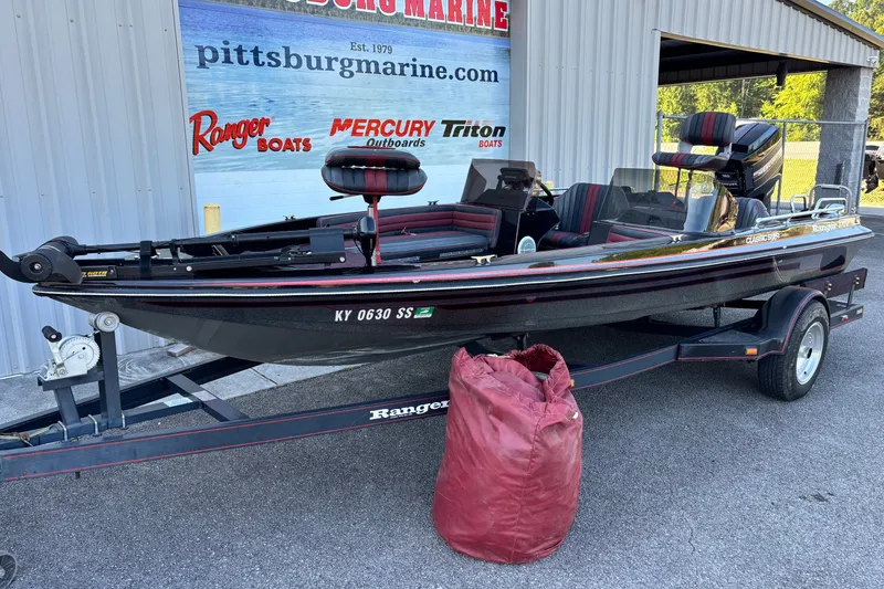 Slide: The Image of 1988 Ranger 375V boat on trailer at Pittsburg Marine dealership. - 1