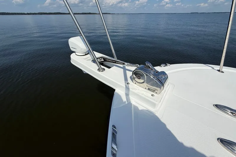 Slide: The Image of 2026 Steiger Craft 28 Annapolis boat bow with anchor system on calm water. - 37
