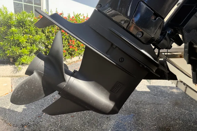 Slide: The Image of Close-up of a 2011 Carolina Skiff JVX18CC boat motor propeller. - 6