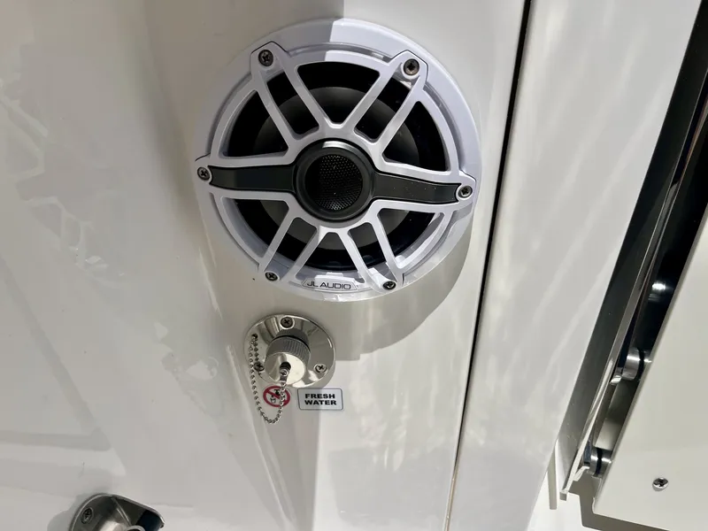 Slide: The Image of Close-up of a speaker and fresh water connection on a boat. - 38