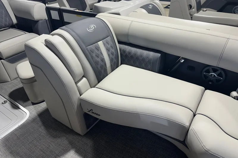 Slide: The Image of Luxurious seating in 2025 Barletta LUSSO 23QSSA pontoon boat, featuring elegant upholstery. - 4