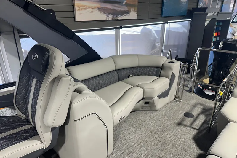 Slide: The Image of Luxurious interior of 2025 Barletta LUSSO 23QSSA pontoon boat with plush seating. - 7