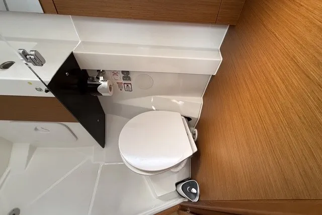 Slide: The Image of Modern bathroom interior of 2022 Jeanneau Sun Odyssey 410 yacht. - 56