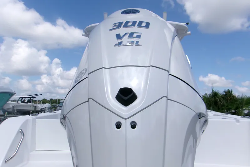 Slide: The Image of Powerful 300 V6 engine on 2027 Sportsman Open 232 Center Console boat. - 4