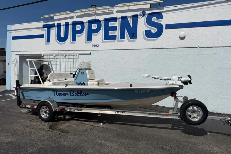 The Image of 2020 Hewes Redfisher 18 boat on trailer outside Tuppen's store. - 9