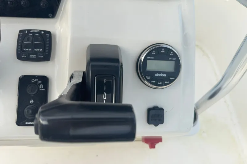 Slide: The Image of Control panel of 2025 Bulls Bay 2200 XS boat with Clarion audio system. - 20