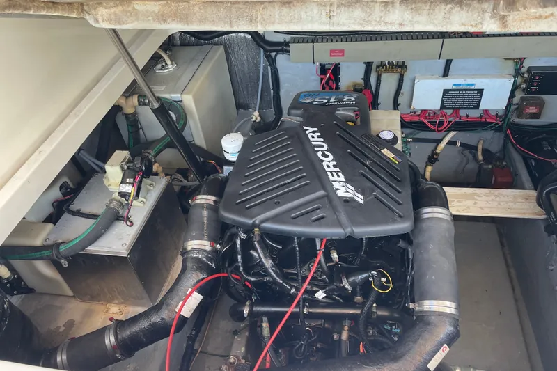 Slide: The Image of Engine compartment of a 1997 Sea Ray 370 Express Cruiser with Mercury engine. - 6