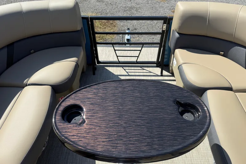 Slide: The Image of Luxurious seating and table on 2026 Sylvan X-3 CLZ DH pontoon boat. - 15