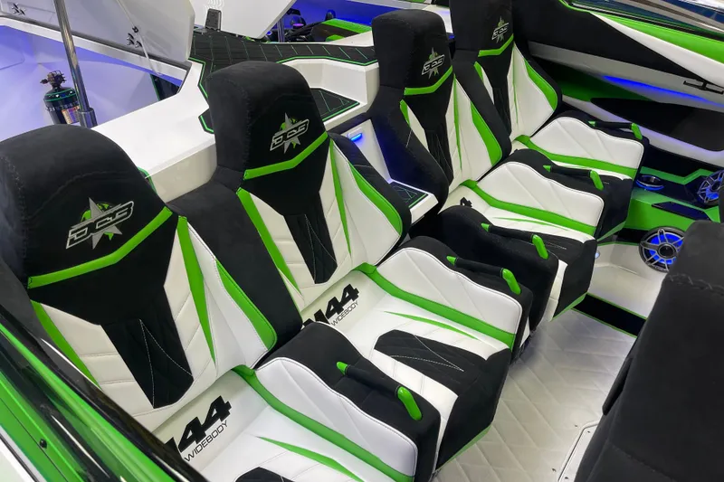 Slide: The Image of 2022 Daves Custom Boats DCB M-44 interior with green and white seating. - 26